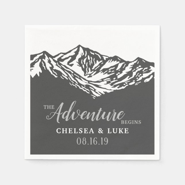 The Adventure Begins Mountain Wedding Napkin (Front)