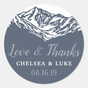The Adventure Begins Mountain Wedding Thank You Classic Round Sticker