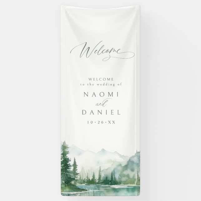 The Adventure Begins Mountain Wedding Welcome Banner (Vertical)