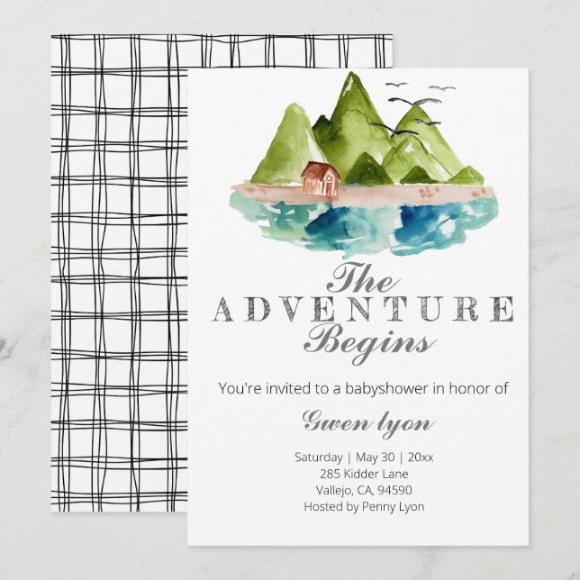 The adventure begins moutain baby shower invite (Front/Back)