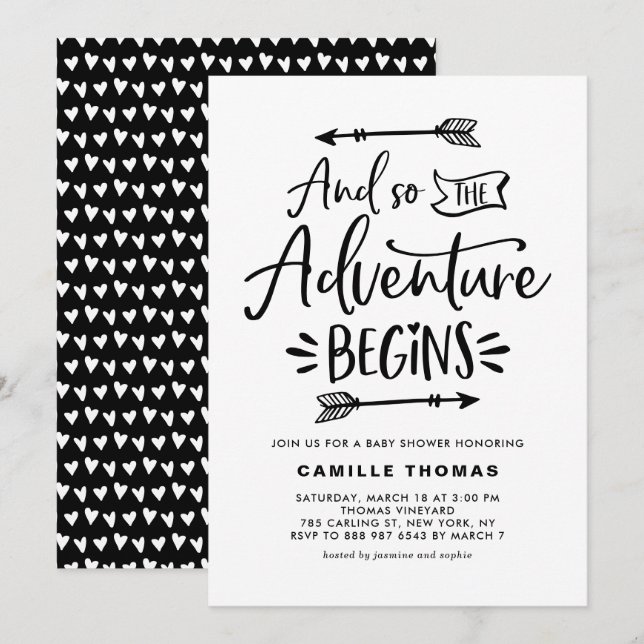 The Adventure Begins Quote Black Baby Shower Invitation (Front/Back)