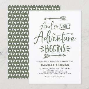 The Adventure Begins Quote Tuape Green Baby Shower Invitation