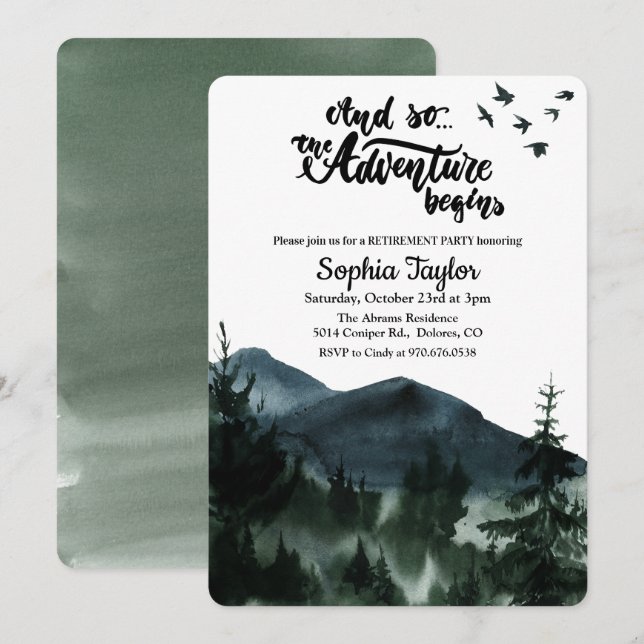 The Adventure Begins Retirement Party Invitation (Front/Back)