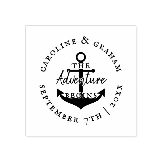 The Adventure Begins | Rustic Anchor Save The Date Rubber Stamp (Imprint)