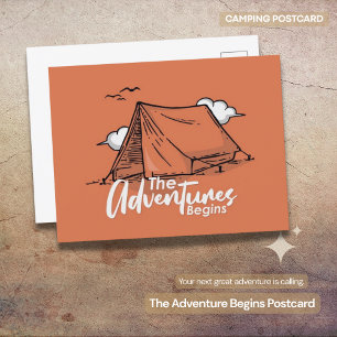  "The Adventure Begins" Rustic Camping Postcard