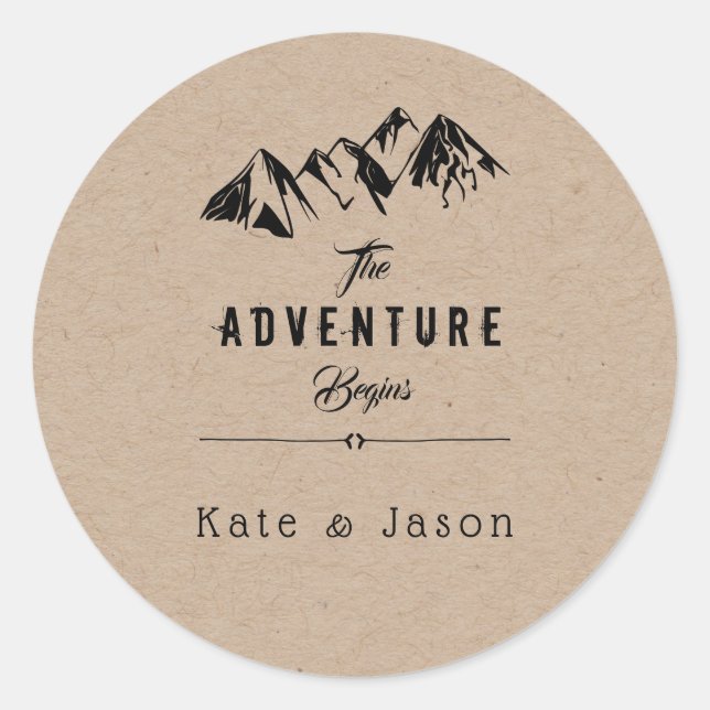 The Adventure Begins ⎥Rustic Round Sticker (Front)