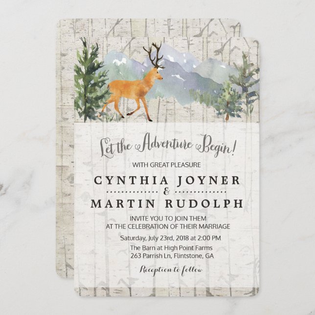 The Adventure Begins Rustic Wedding Invitation (Front/Back)
