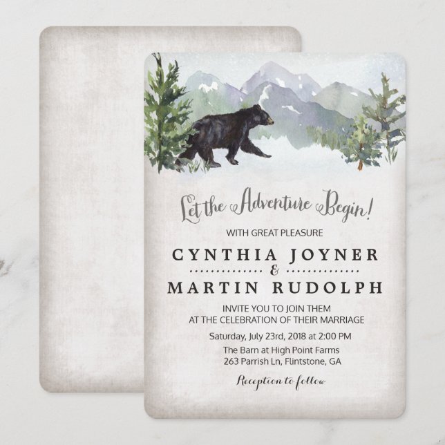 The Adventure Begins Rustic Wedding Invitation (Front/Back)