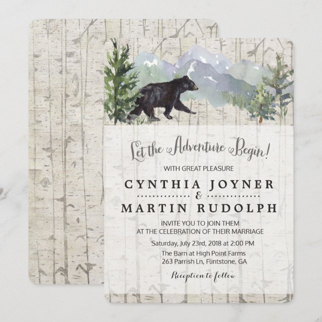 The Adventure Begins Rustic Wedding Invitation (Front/Back)