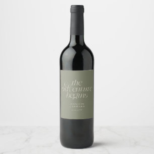 The Adventure Begins Sage Green Wedding Wine Label