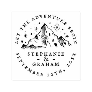 The Adventure Begins Starry Mountain Wedding Date Self-inking Stamp