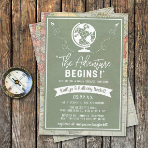 "The Adventure Begins!" Travel Map Baby Shower Invitation