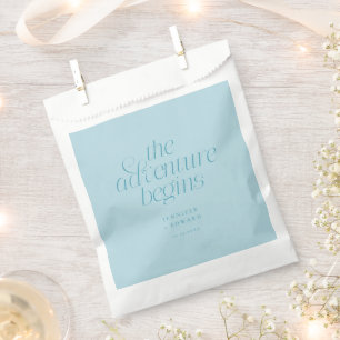 The Adventure Begins Turquoise Minimalist Wedding Favour Bags