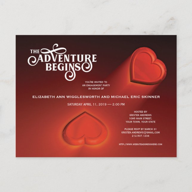 The Adventure Begins, Two Hearts Red Postcard (Front)