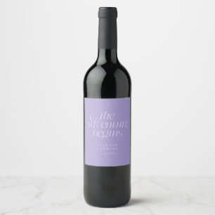 The Adventure Begins Violet Wedding Wine Label