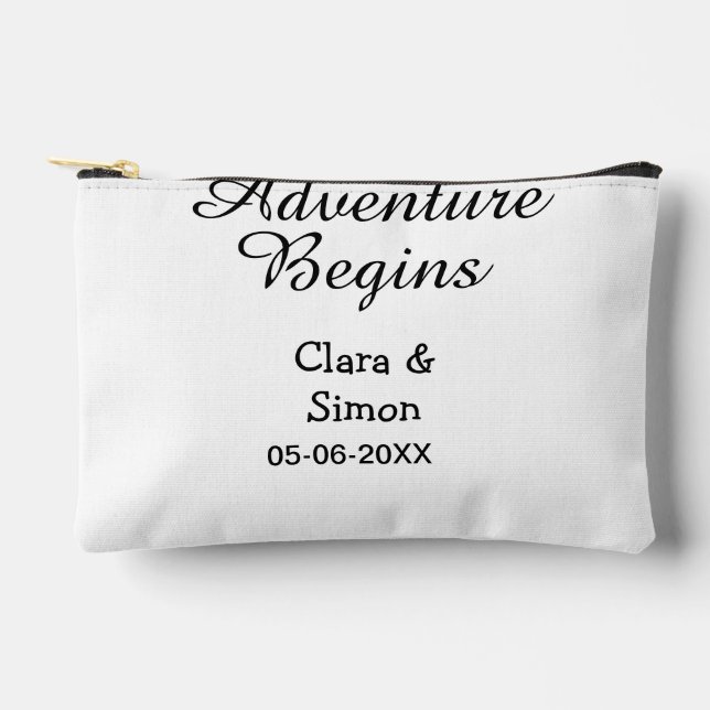 The adventure begins wedding couple name datsimple accessory pouch (Front)