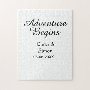 The adventure begins wedding couple name datsimple jigsaw puzzle