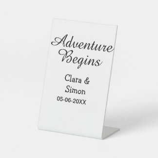 The adventure begins wedding couple name datsimple pedestal sign