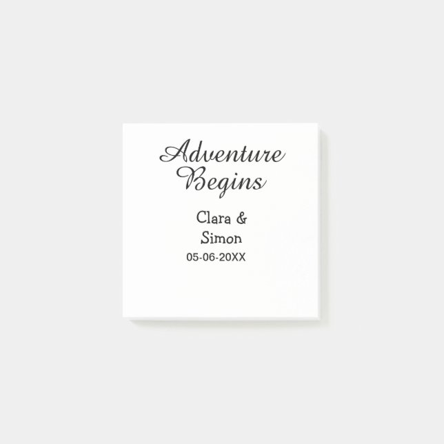 The adventure begins wedding couple name datsimple post-it notes (Front)