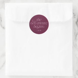 The Adventure Begins Wedding Cranberry Classic Round Sticker