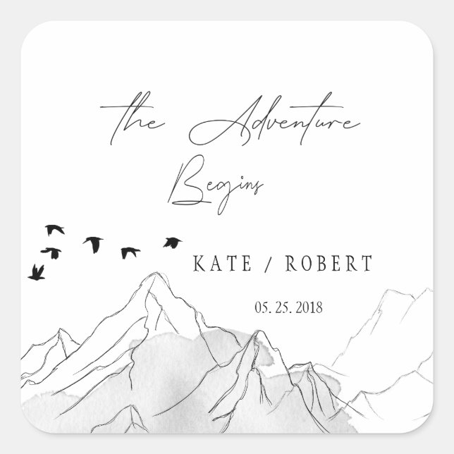 The Adventure Begins Wedding Elegant Sticker (Front)
