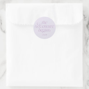 The Adventure Begins Wedding Lilac Classic Round Sticker