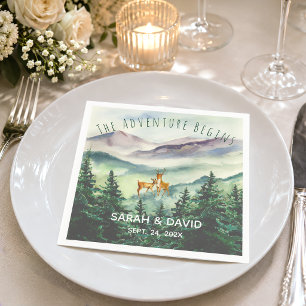 The Adventure Begins Wedding Mountains Deer Pines Napkin