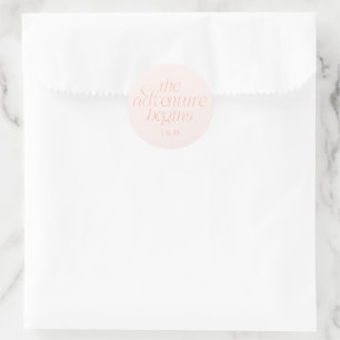 The Adventure Begins Wedding Peach Classic Round Sticker