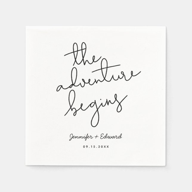 The Adventure Begins Wedding Quote Napkin (Front)