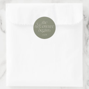 The Adventure Begins Wedding Sage Green Classic Round Sticker