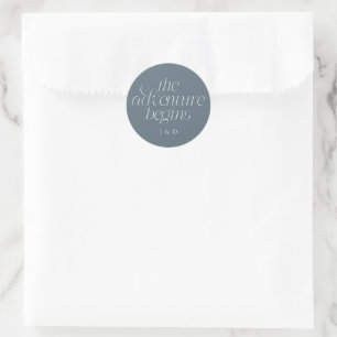 The Adventure Begins Wedding Slate Blue Classic Round Sticker