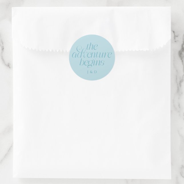 The Adventure Begins Wedding Turquoise Classic Round Sticker (Bag)