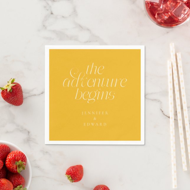 The Adventure Begins Yellow Modern Typography Napkin (Insitu)