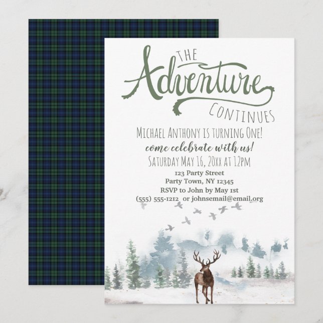 The Adventure Continues Woodland Birthday Invitation (Front/Back)
