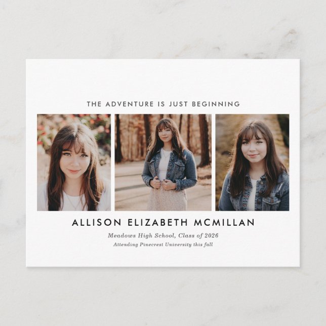 The Adventure is Just Beginning Photo Graduation Postcard (Front)