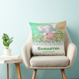The Adventuristic Elephant cub with editable text Cushion