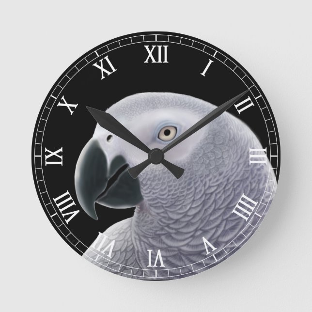 The African Grey Parrot Wall Clock (Front)