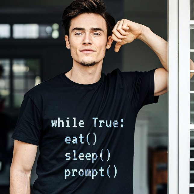 The AI Coding T-Shirt (For the prompt engineer who lives in a never-ending loop of caffeine and creativity.)