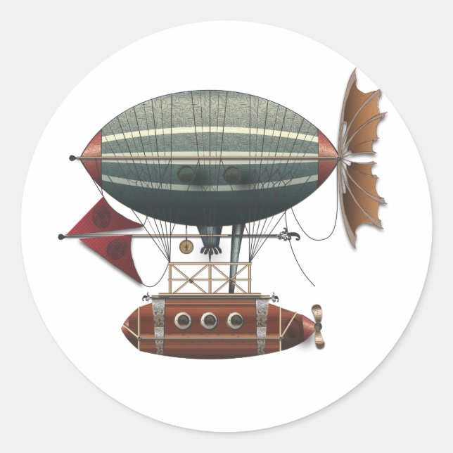 The Airship Aleutian Steampunk Flying Machine Classic Round Sticker (Front)
