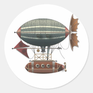 The Airship Aleutian Steampunk Flying Machine Classic Round Sticker