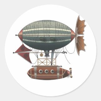 The Airship Aleutian Steampunk Flying Machine Classic Round Sticker