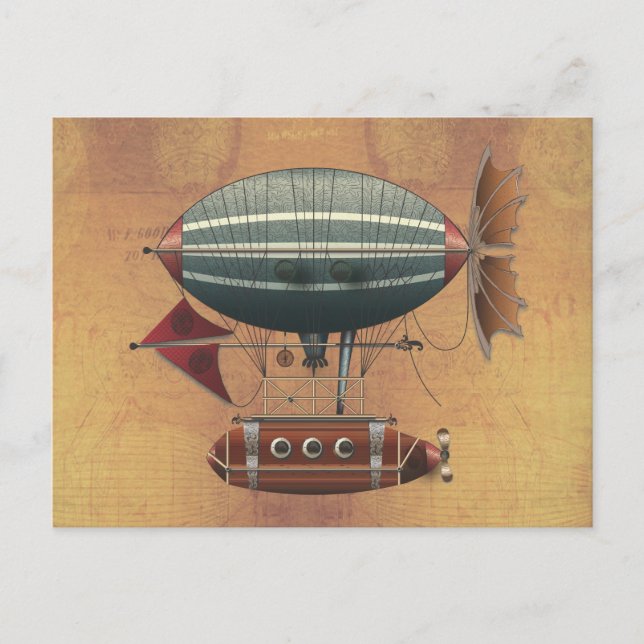 The Airship Aleutian Steampunk Flying Machine Postcard (Front)