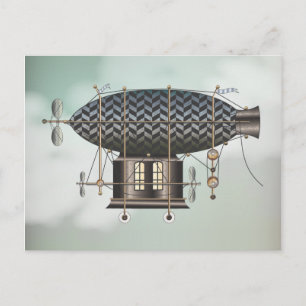 The Airship Petite Noir Steampunk Flying Machine Postcard