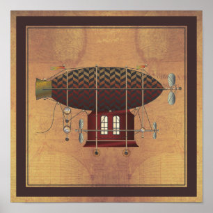 The Airship Petite Rouge Steampunk Flying Machine Poster