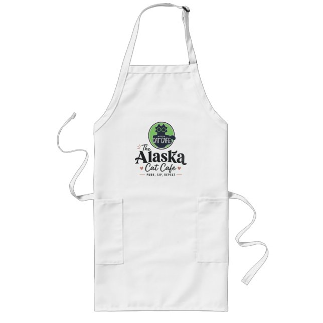The Alaska Cat Cafe “Purr, Sip, Repeat” Long Apron (Front)