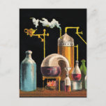 The Alchemist Postcard<br><div class="desc">What’s cooking? This vintage illustration with colourful bottles,  beakers and jars is perfect for cooks,  winemakers,  brewers and chemists alike,  even the magical ones. The colourful arrangement has assorted vessels,  mysterious liquids and puffs of steam.</div>