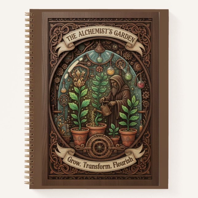 The Alchemist's Garden 3D Wood Carved Fantasy  Notebook (Front)