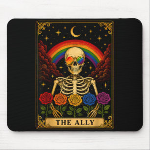 The ally tarot card skeleton rainbow pride mouse mat