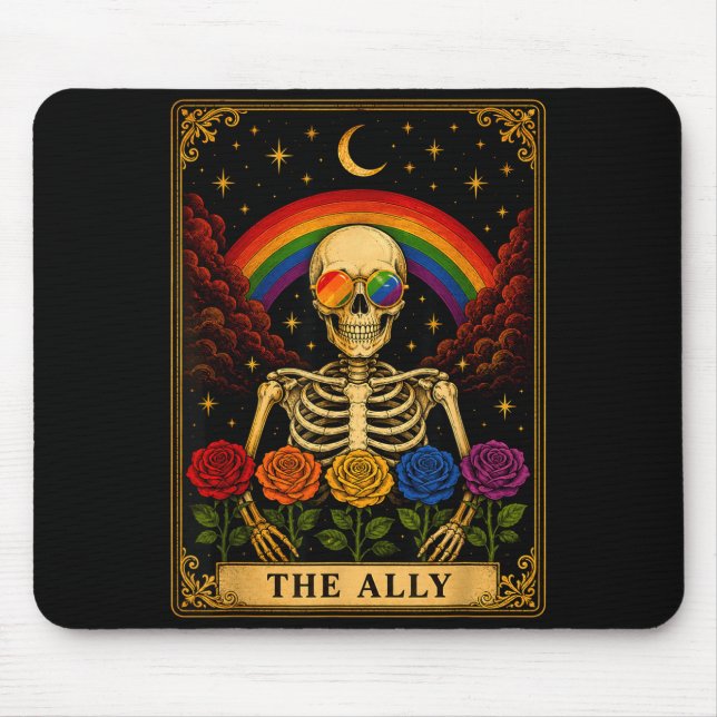 The ally tarot card skeleton rainbow pride  mouse mat (Front)