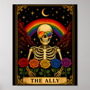 The ally tarot card skeleton rainbow pride poster